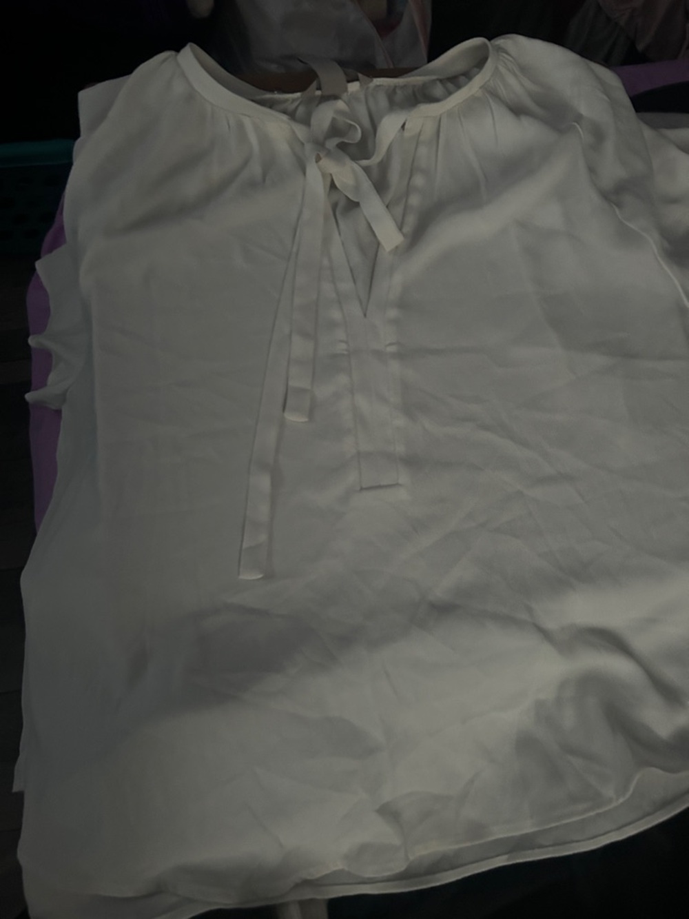 Cream Tie-Neck short sleeve Blouse